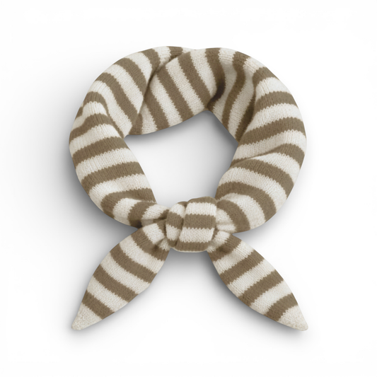 Striped Wool Blend Triangle Neck Scarf in Taupe