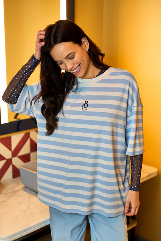 Navy Dot Mesh Top