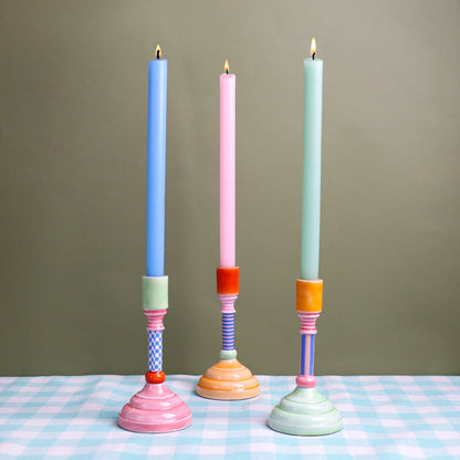 Enamel Candle Holder, Green Base