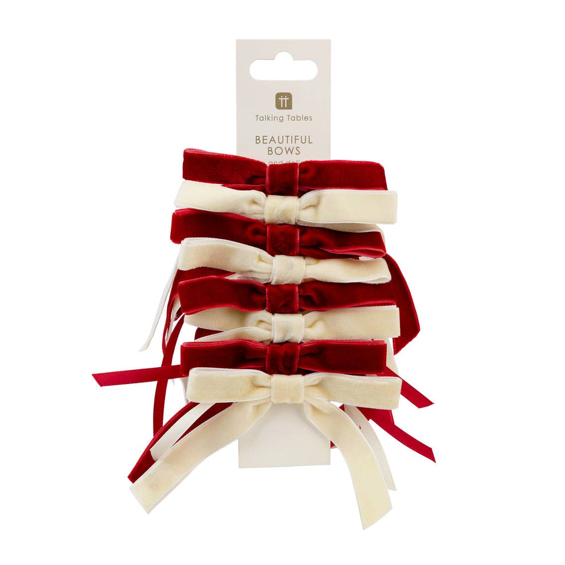 Red & Cream Velvet Bows - 8 Pack | Christmas Decor |