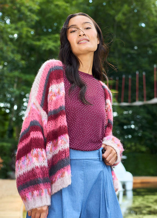 Berry Striped Cardigan