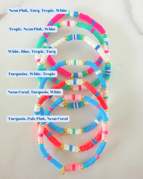 Salcombe Bracelet - Neon Pink/Turquoise/Tropic Green/White