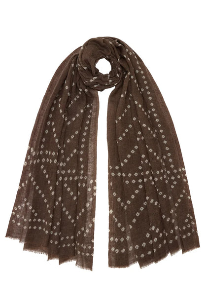 Brown Bandhani Twill Wool Scarf