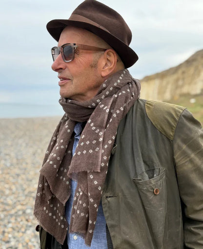 Brown Bandhani Twill Wool Scarf