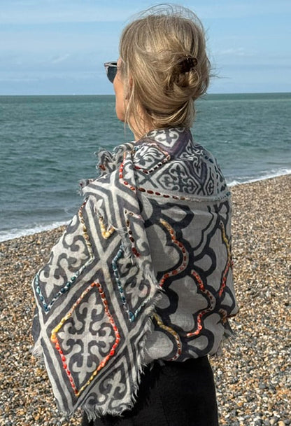 Milano Embroidered Wool Scarf