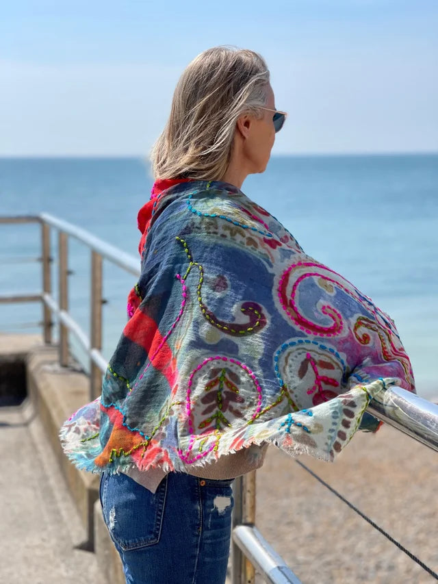 Watercolour Embroidery Wool Scarf