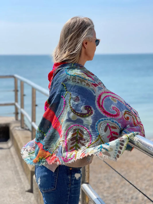 Watercolour Embroidery Wool Scarf