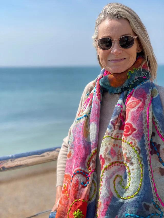Watercolour Embroidery Wool Scarf