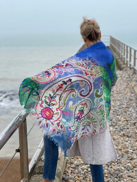 Amara Embroidered Wool Scarf