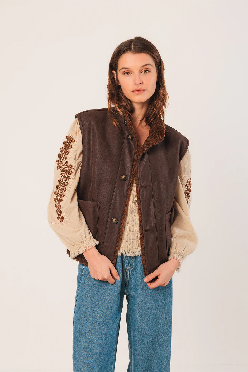 Reversible Suede Gilet in Chocolate
