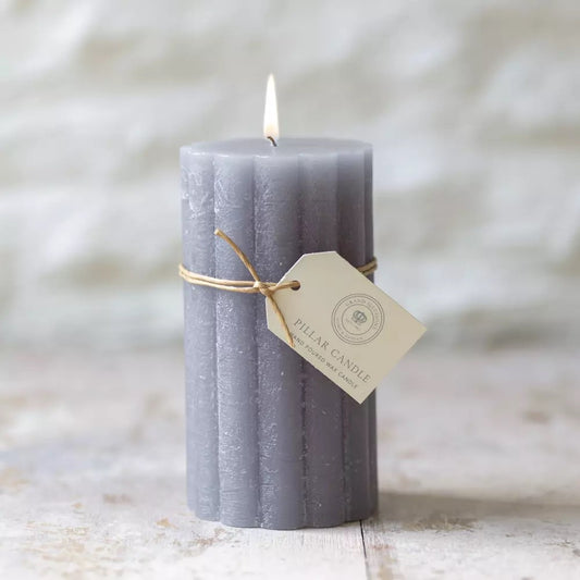Rustic Scalloped Pillar Candle - Medium in Light Grey