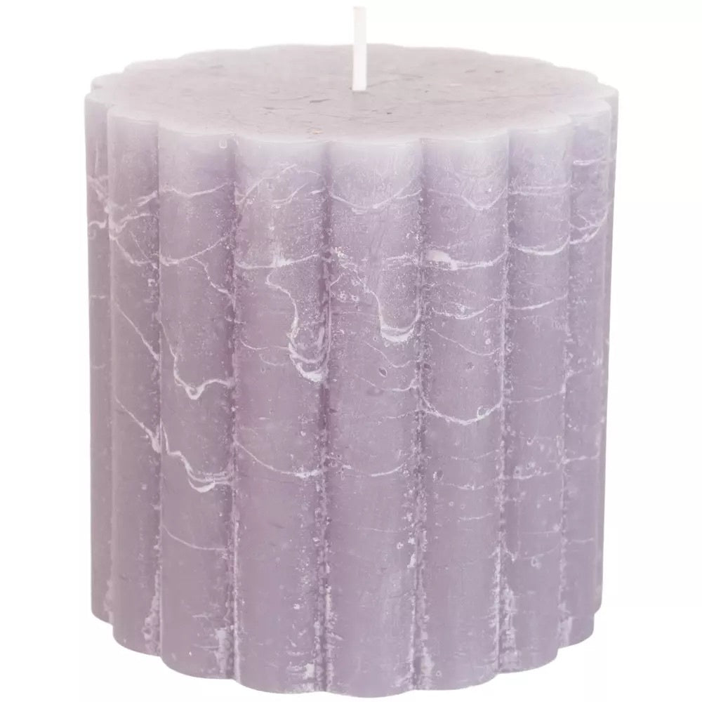 Rustic Scalloped Pillar Candle - Large in Light Grey