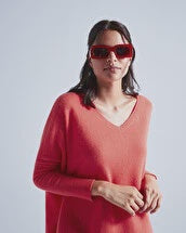 Camille Cashmere V-neck Poncho in Coral